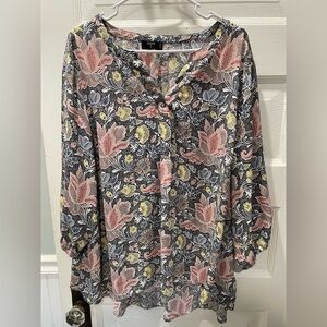 Floral Print, bohemian Women's Top, hi-low, plus, size 1X
